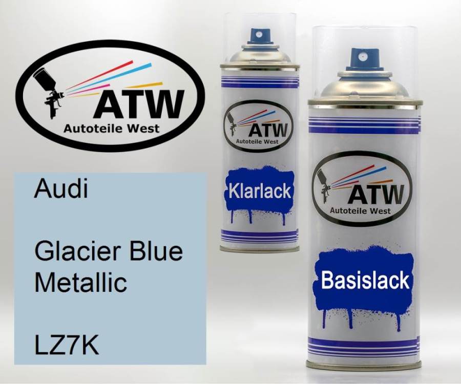 Audi, Glacier Blue Metallic, LZ7K: 400ml Sprühdose + 400ml Klarlack - Set, von ATW Autoteile West.